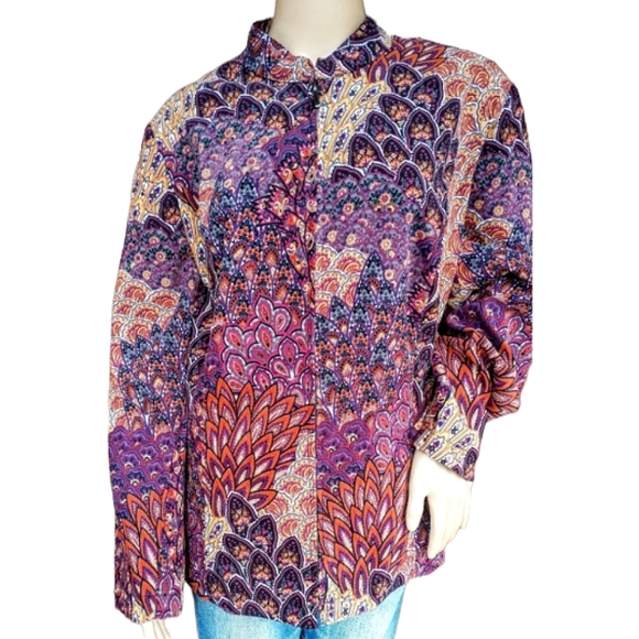 Notations Colorful Printed Zip Front Top - Picture 1 of 8